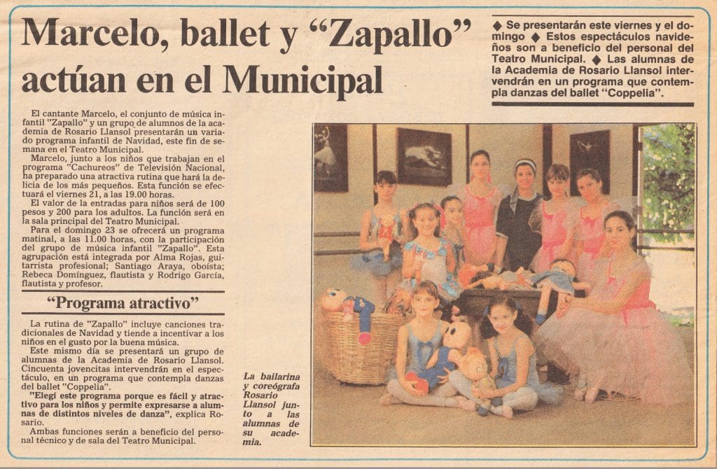 Nota de prensa Diario La Segunda. Marcelo, Ballet y Zapallo en el Teatro Municipal