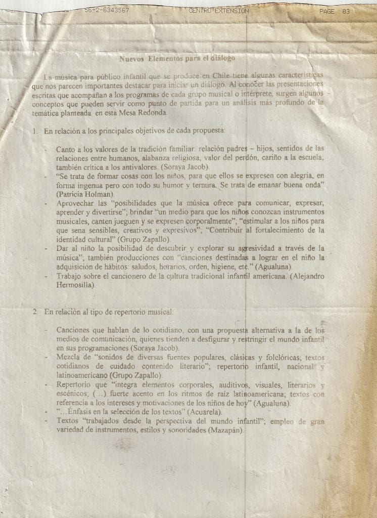 Documento Mesa Redonda. 2do Encuentro de la canción infantil. Pag. 3