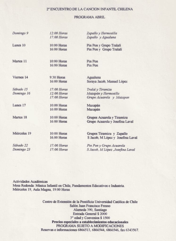 Programa 2do Encuentro de la canción Infantil. 2